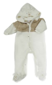 Bílo-béžová huňatá kombinéza s Medvídkem Pú a kapucí Disney