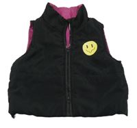 Černá šusťáková zateplená crop vesta s nápisy Shein