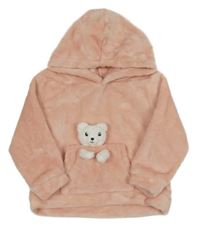 Růžová plyšová mikina s 3D medvídkem a kapucí H&M