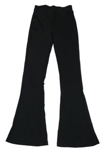 Černé žebrované flare legíny New Look