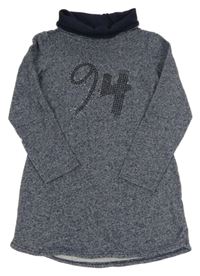 Tmavomodrá melírovaná šatová mikina s číslem a límcem S. Oliver