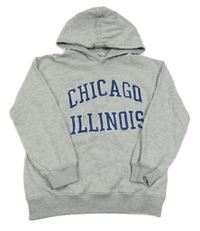 Světlešedá melírovaná mikina s nápisem a kapucí H&M