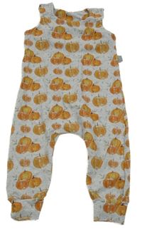 Šedo-oranžové laclové tepláky s dýněmi 