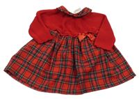 Červeno-zelené svetrové šaty s kostkovanou sukní 