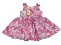 Nové - Růžové pruhované šaty s motýlky - Barbie 