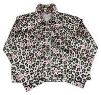 Béžovo-černo-růžový saténový pyžamový kabátek s leopardím vzorem Studio