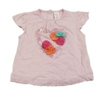 Světlerůžové tričko se srdcem a 3D květy C&A