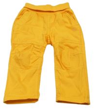 Hořčicové plátěné kalhoty s úpletovým pasem 