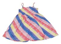 Růžovo-modro-žluté pruhované šaty F&F