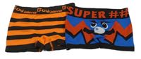 2set - 2x boxerky - černo-oranžové pruhované + černo-červeno-modré s obličejem a nápisem 