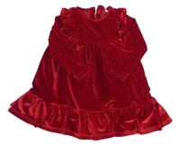 Červené sametové šaty s volánky 