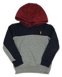 Šedo-tmavomodro-vínová mikina s kapucí Next