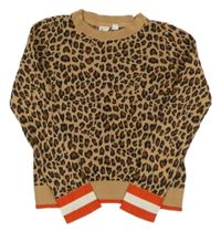 Béžovo-černo-hnědo-červený svetr s leopardím vzorem GAP