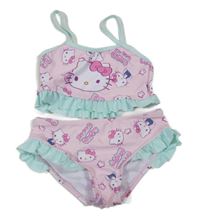Světlerůžovo-modré dvoudílné plavky s Hello Kitty a volánky 