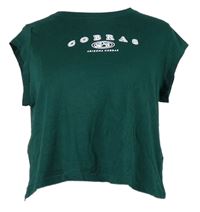 Dámské tmavozelené crop tričko s nápisem H&M