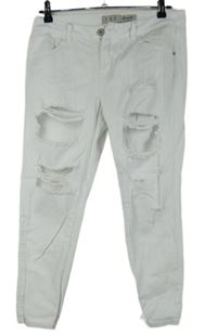 Dámské bílé skinny rifle s dírami Denim 