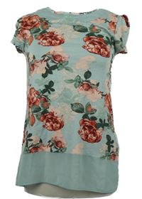 Dámské světlemodré květované tričko s šifonovým volánem George 