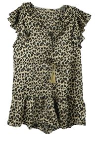 Nové - Dámský černo-béžový vzorovaný kraťasový saténový overal Cupshe