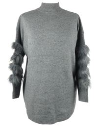 Dámský šedý svetr s kožíškem Quiz 