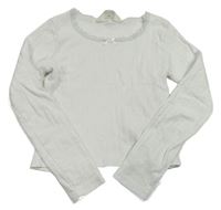 Bílé vzorované crop triko s krajkou H&M