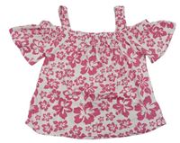 Bílo-růžové crop tričko s kytičkami Zara