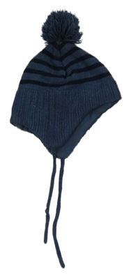 Tmavomodrá pruhovaná čepice s bambulí H&M