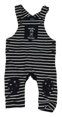 Černo-bílé pruhované laclové tepláky s obrázkem