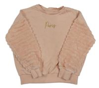 Světlerůžová mikina s nápisem a chlupatými rukávy F&F