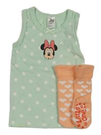 2set- mátová puntíkatá košilka s Minnie+ lososové ponožky se srdíčky