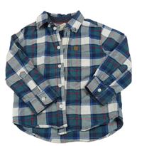 Tmavomodro-zeleno-bílo-červená kostkovaná košile H&M