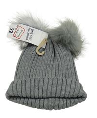 Nové - Šedá žebrovaná čepice s bambulemi Pep&Co