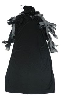 Kostým- černo-šedé šaty s kapucí a třásněmi