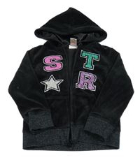 Černá sametová propínací mikina s nápisem a kapucí Cherokee