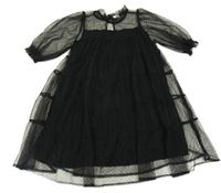 Černá šatová šifonovo/tylová tunika s puntíky Next