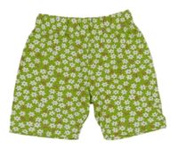 Zelené elastické kraťasy s květinami