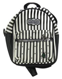 Černo-bílý pruhovaný koženkový batoh Beetlejuice Primark