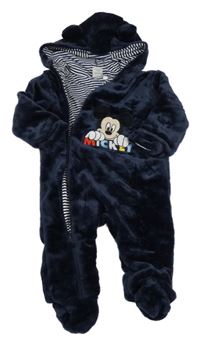 Tmavomodrá chlupatá podšitá kombinéza s Mickeym a kapucí Disney