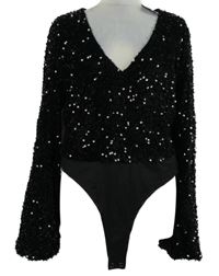 Nové - Dámské černé sametové flitrové body Boohoo