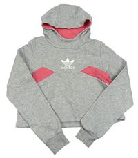 Šedo-růžová crop mikina s kapucí Adidas