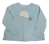 Nové - světlemodrá sametová propínací mikina s kapsou 