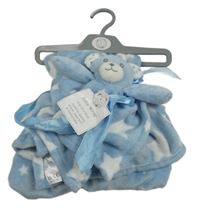 Nové- Modrá chlupatá deka s hvězdičkami a medvědem 