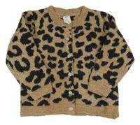 Béžovo-černý vzorovaný propínací vlněný svetr H&M