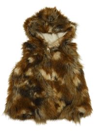 Medovo-béžová kožešinová podšitá vesta s kapucí Next