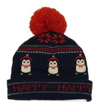 Tmavomodrá čepice s tučňáky 