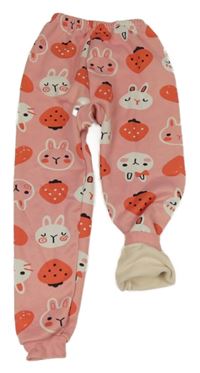 Růžové thermo tepláky se zajíčky a srdíčky 