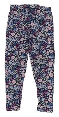 Tmavomodro-růžové květované legíny Kiki&Koko