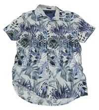 Šedo-tmavomodrá košile s listy Next