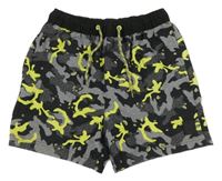 Šedo-černo-neonově žluté army plážové kraťasy Next
