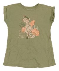 Khaki tričko se šelmou a lístečky in extenso 