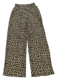 Béžovo-černé leopardí volné kalhoty 